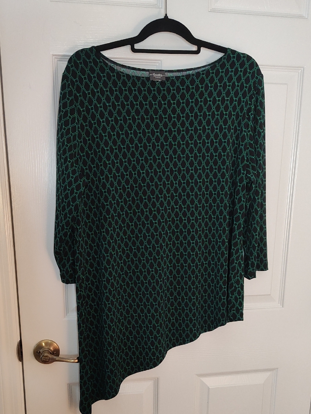 Chico's Black and Teal Asymmetrical Geometric Tunic